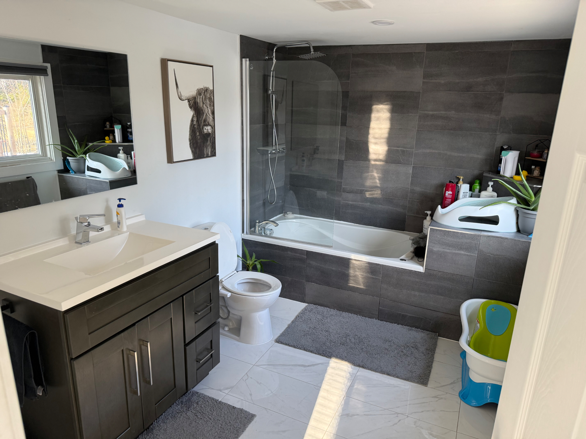 Salle de bain avec bain podium